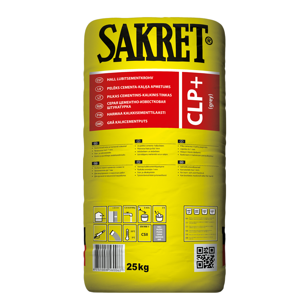 CLP Plus / Cementinis kalkinis tinkas (mašininis tinkas) - SAKRET Latvija